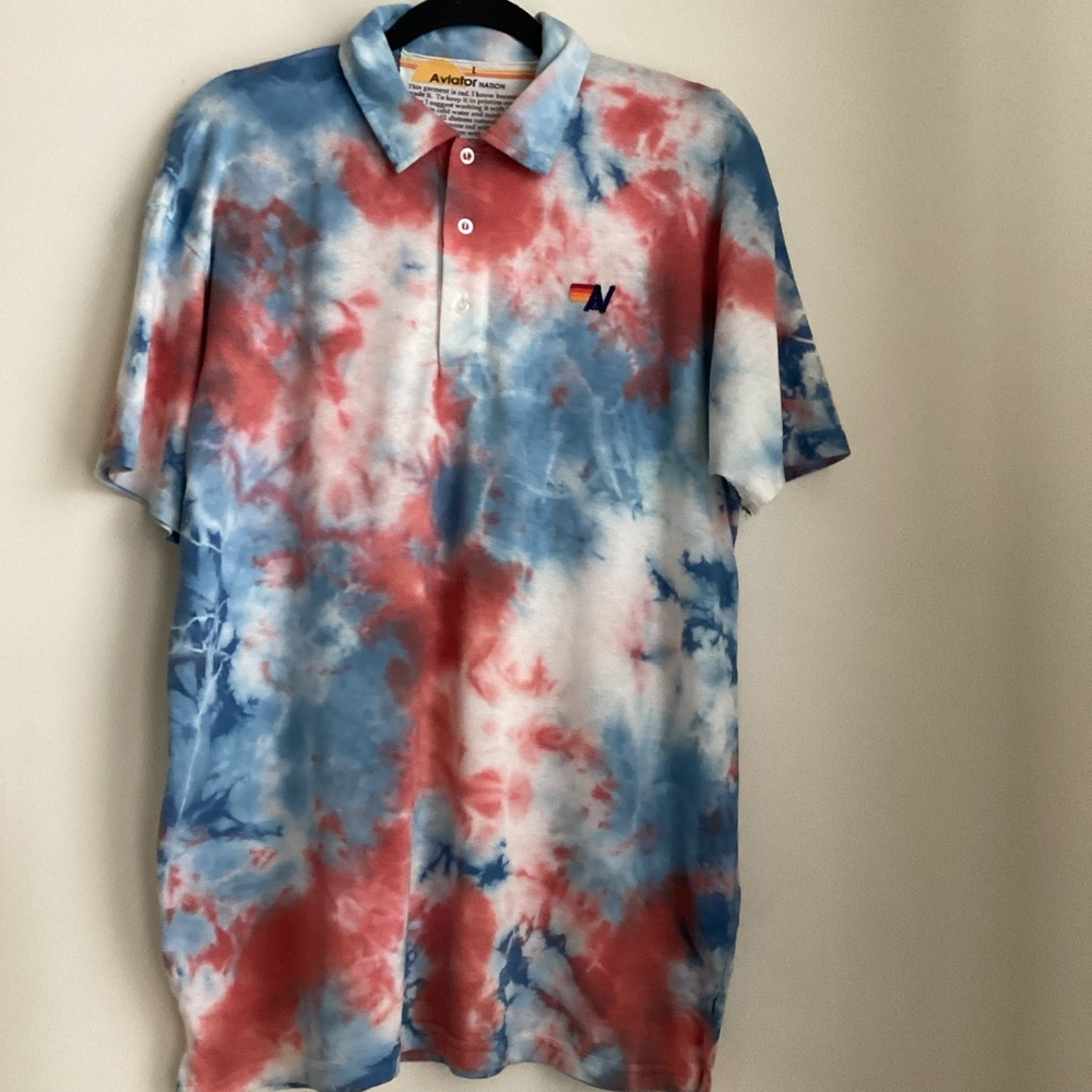 Aviator Nation Tie Dye Polo Shirt Mens Large